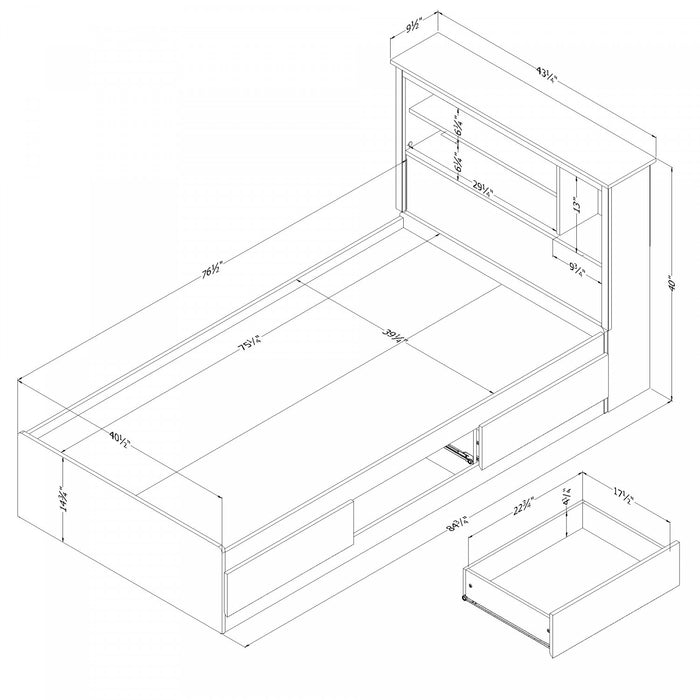 Vito Mates Bed With Bookcase Headboard Set Pure Black - South Shore