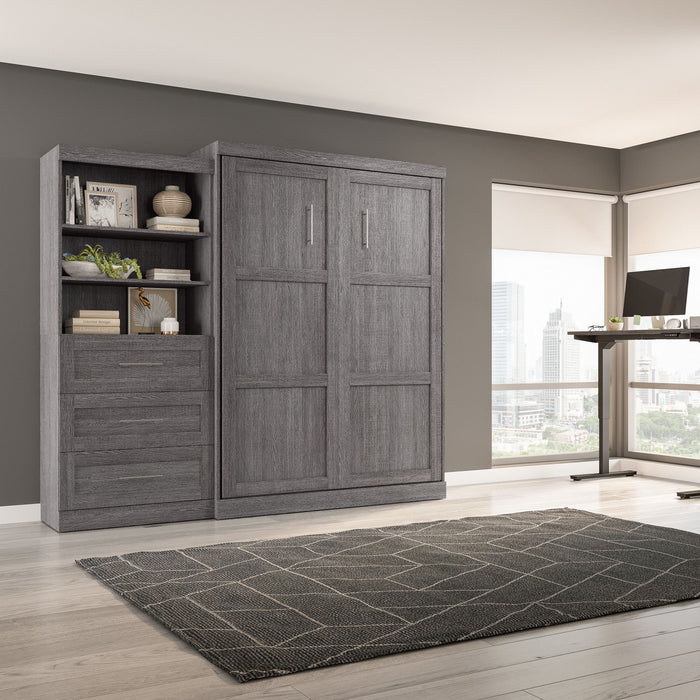 Bestar Pur Queen Murphy Bed and Shelving Unit with Drawers 101-Inch Wall Bed - Bark Grey