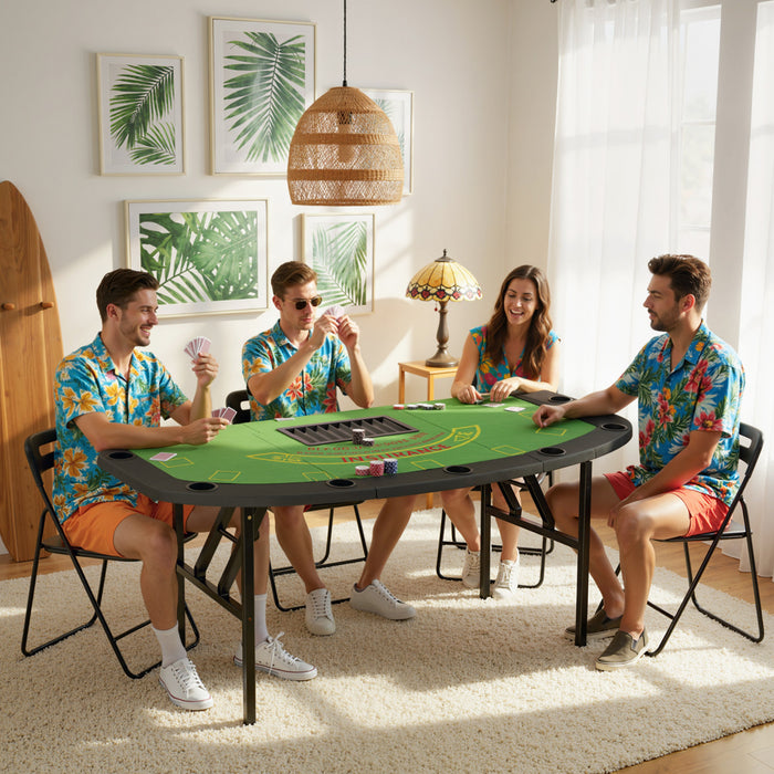 Soozier 72\" Folding Poker Table, Portable 8 Player Blackjack Table, Green