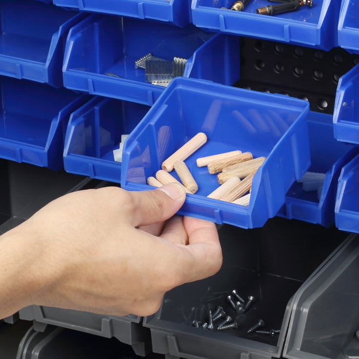 Durhand Wall Mounted Storage Bin Rack Tool Organizer With 30 Bins