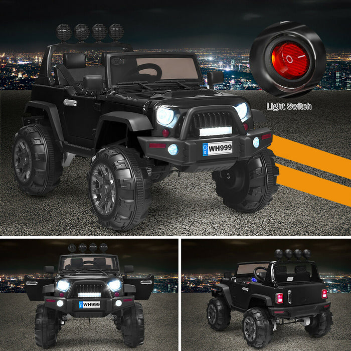 Costway 12v Kids Ride On Truck Rc Car W/ Led Lights Music Trunk Black
