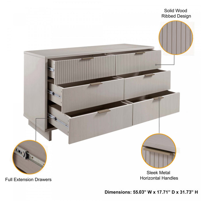 Granville Modern 55\" Dresser in Light Gray (6-Drawer)
