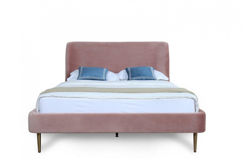 Heather Mid-Century Modern Velvet Upholstered Full Bed in Blush and Gold