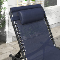 Outsunny Folding Lounge Chair, Chaise Lounge With Headrest, Dark Blue