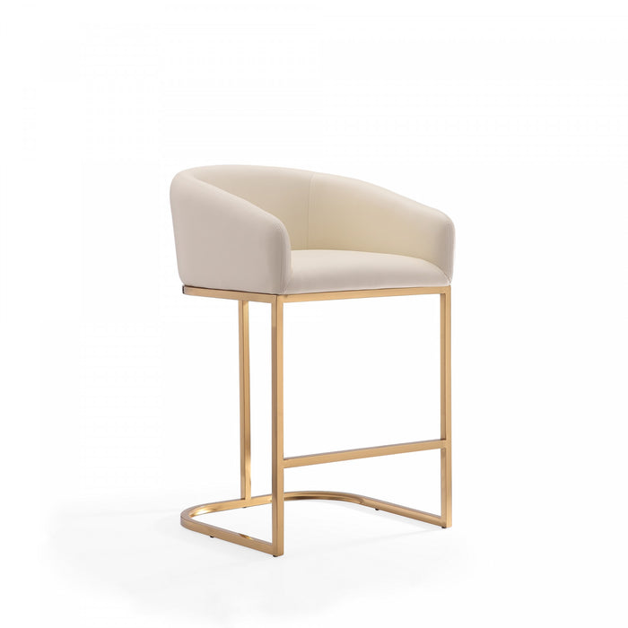 Louvre Mid-Century Modern Metal Upholstered Counter Stool in Cream - Set of 3