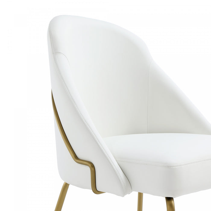 Gracie Modern Vegan Leather Metal Dining Chair in White and Gold - Set of 2