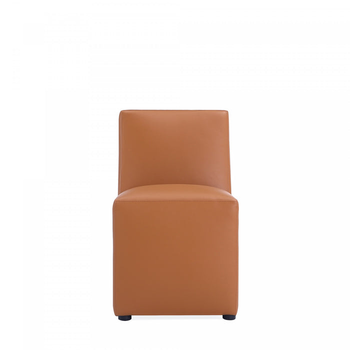 Anna Square Modern Vegan Leather Dining Chair in Saddle Brown - Set of 2