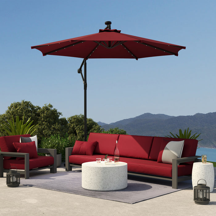 Outsunny 10ft Outdoor Cantilever Umbrella With Solar Lights Wine Red