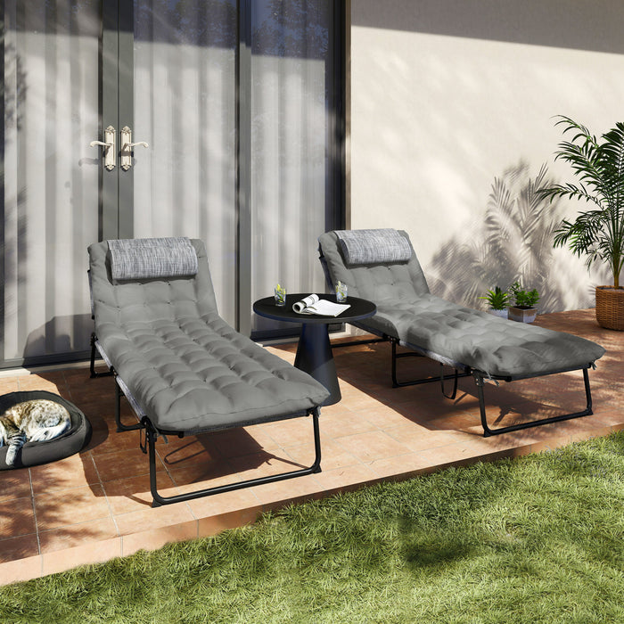 Outsunny 2 Pcs Folding Lounge Chairs, Reclining Tanning Chairs, Grey