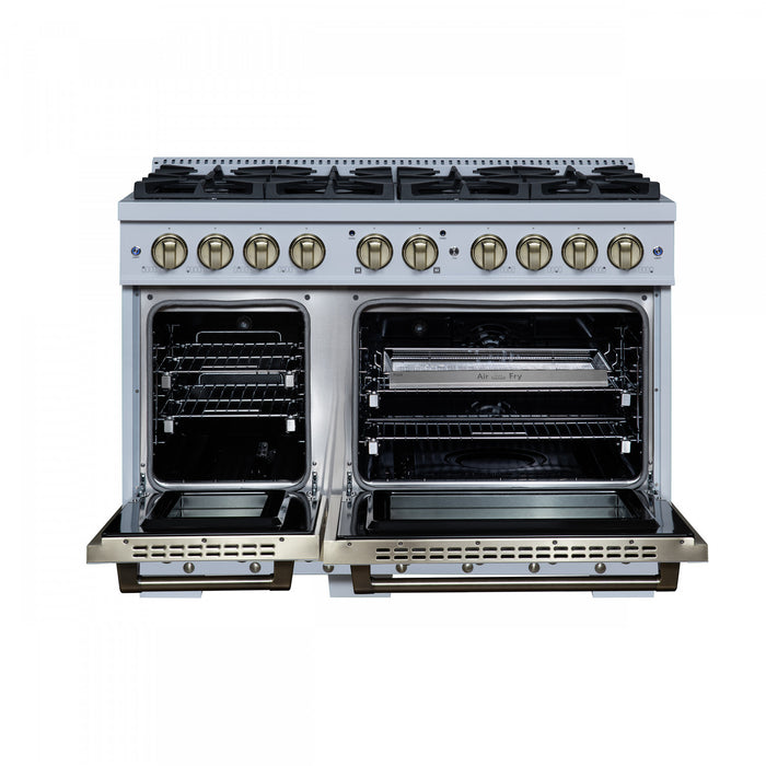 Forno Ambassador 48\" Dual Fuel Range, White, 8 Sealed Burners, 6.7 Cu.Ft. Ovens - FFSGS6199-48CPWHT