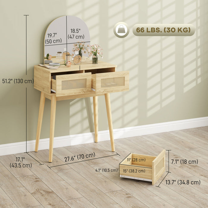 HOMCOM Vanity Desk with Mirror, Makeup Vanity with 2 Drawers, Natural Wood