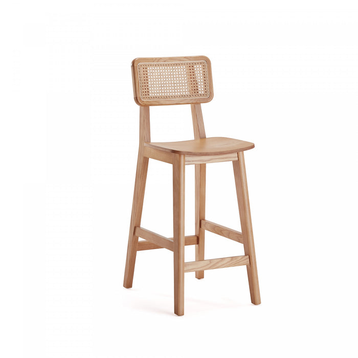 Versailles Industry Chic Cane Back Wood Counter Stool in Natural - Set of 3