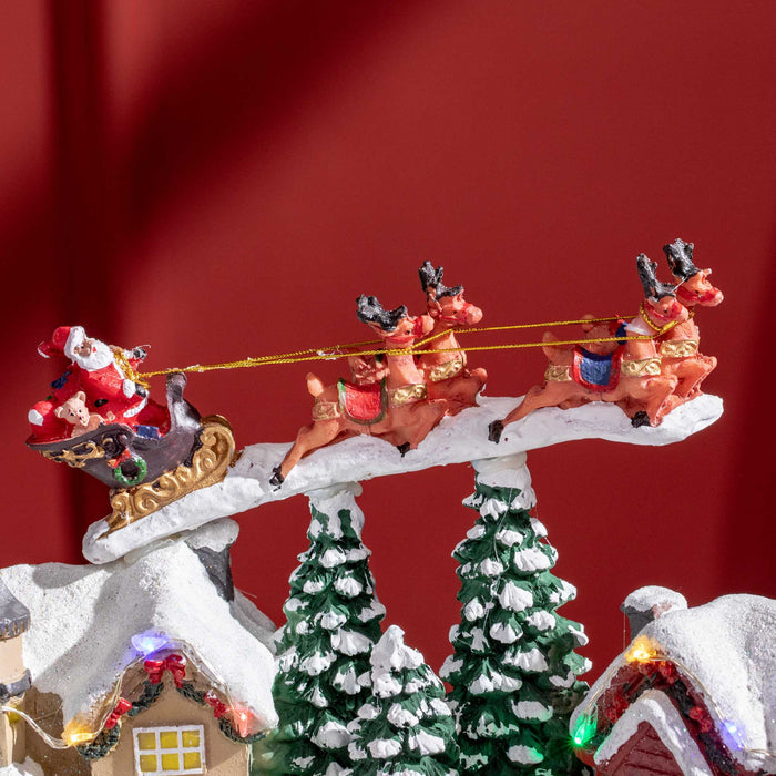 Homcom Christmas Village And Santa Deer, Skating Pond Animated Set