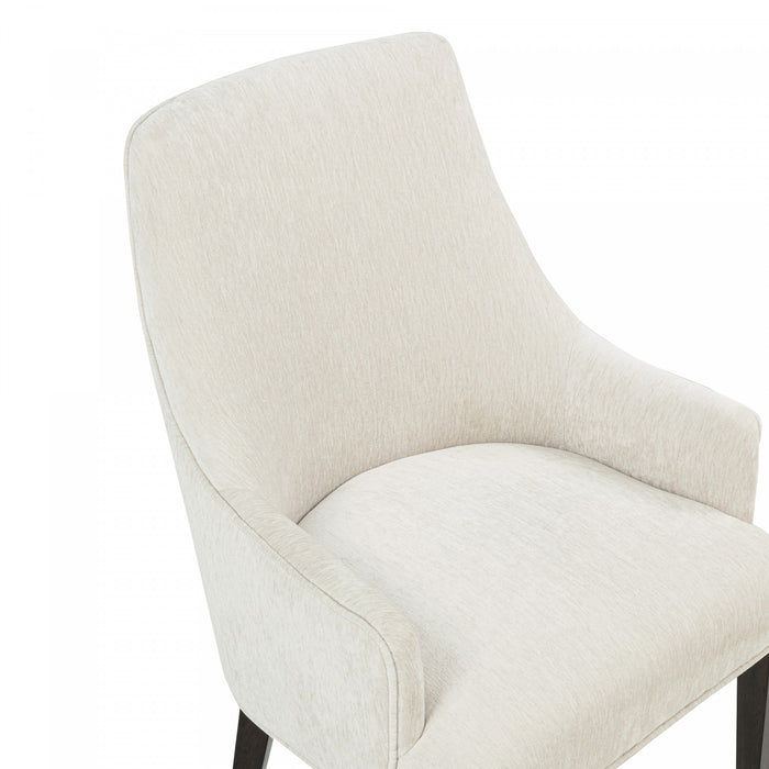 Beever Modern Chenille Wood Armchair in Cream - Set of 2 Dining Chair