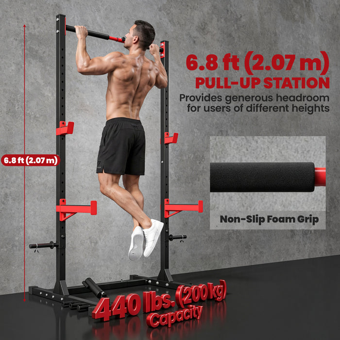 Soozier Power Cage Squat Rack, 1100 lb Capacity Power Rack with Pull-Up Bar, Adjustable Width, Adjustable J-Hooks, Safety Arms, Weight Plate Storage for Home Gym Strength Training