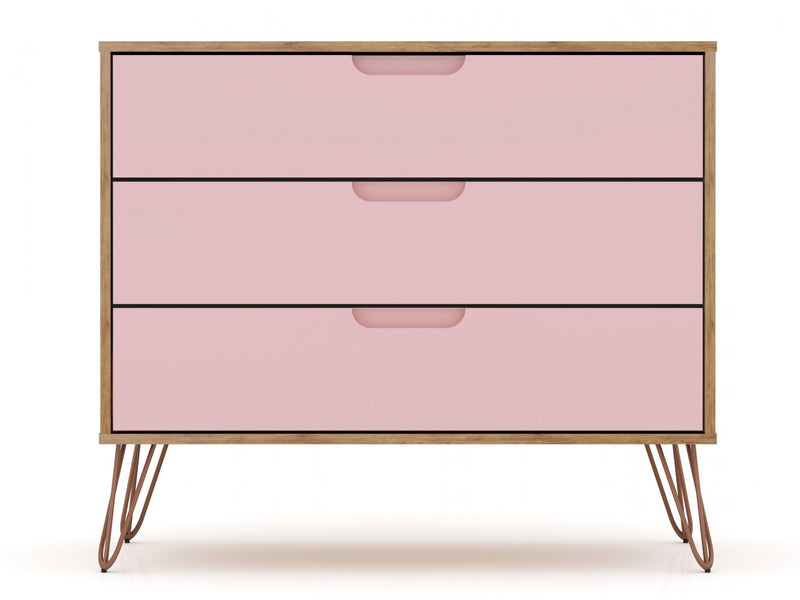 Rockefeller Mid-Century Modern 35\" Dresser in Pink (3-Drawer) - Set of 2