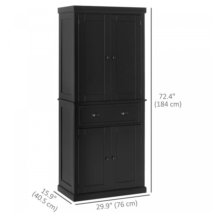 HOMCOM Kitchen Pantry Storage Cabinet, Tall Pantry with Drawer Black