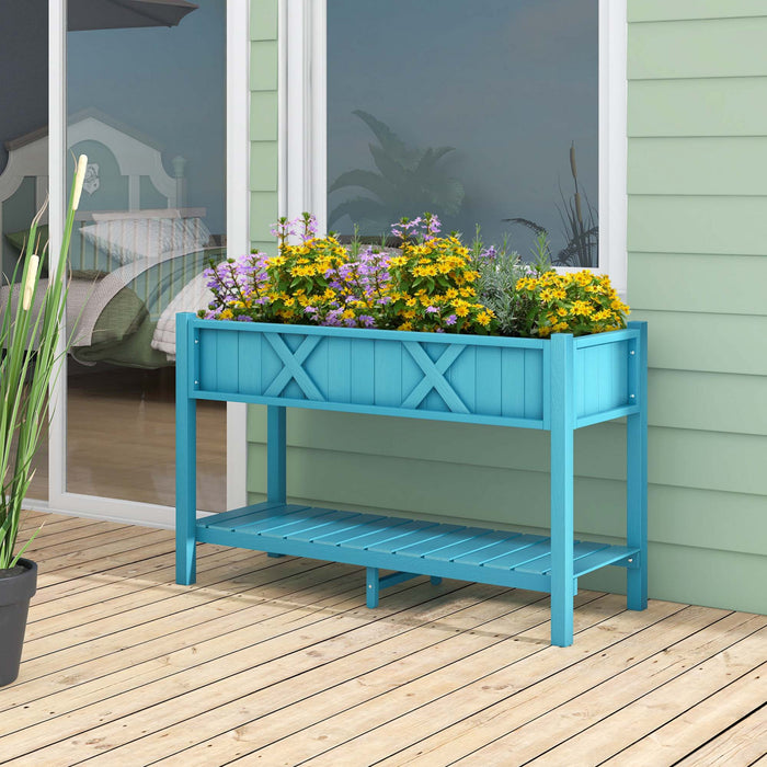 Costway Hips Raised Garden Bed Poly Wood Elevated Planter Box With Legs, Storage Shelf Blue