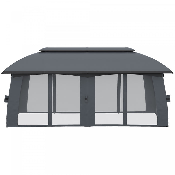 Outsunny 10' X 20' Patio Gazebo, Outdoor Gazebo Canopy Shelter With Netting, Vented Roof, Steel Frame For Garden, Lawn, Backyard And Deck, Dark Gray