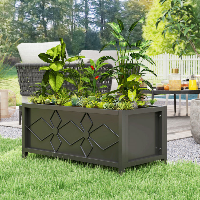 Outsunny Galvanized Planter Box with Drainage Holes, Metal Garden Bed for Flowers