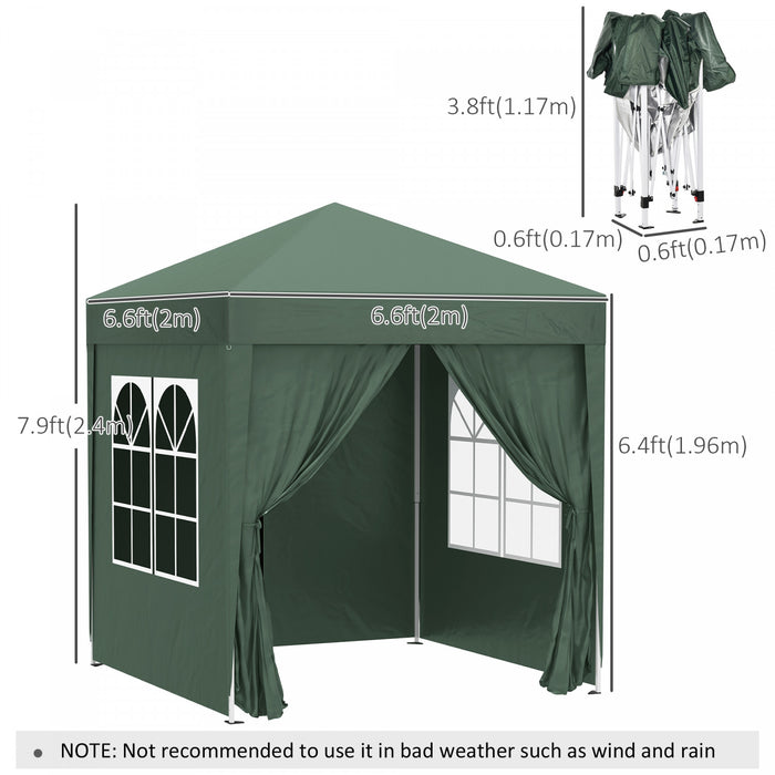 Outsunny 6.6'x6.6' Pop Up Gazebo Canopy Tent With Sidewalls, Instant Sun Shelter, With Carry Bag, For Outdoor, Garden, Patio, Green