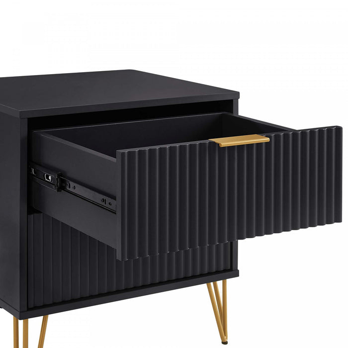Dumbo Modern 20\" Fluted Nightstand in Black (2-Drawer) - Set of 2
