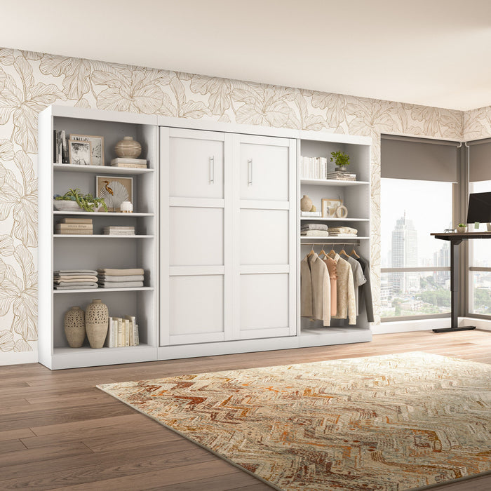 Bestar Pur Full Murphy Bed with Two Shelving Units (131 W) - White