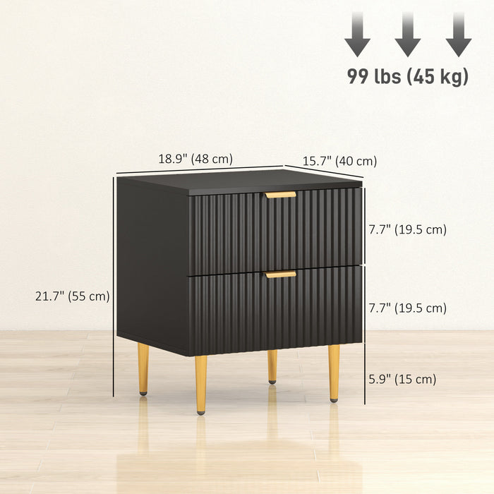 HOMCOM Nightstand Set of 2, Bedside Table, Side Table with 2 Drawers, Black