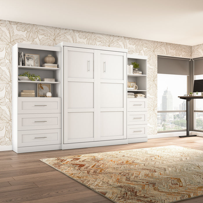 Bestar Pur Queen Murphy Bed and Two Shelving Units with Drawers 126-Inch Wall Bed