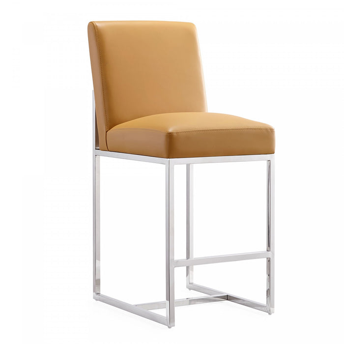 Element Modern Metal Upholstered Counter Stool in Camel - Set of 2
