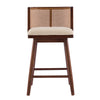 Talia Wooden Counter Height Bar Stool Set of 2 with Rattan Backrest,Walnut | Talia – Lot de 2 tabourets de bar de hauteur comptoir en bois avec dossier en rotin, finition noyer