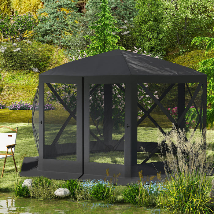12' X 12' Pop Up Screen Tent, Camping Shelter Picnic Canopy, Black