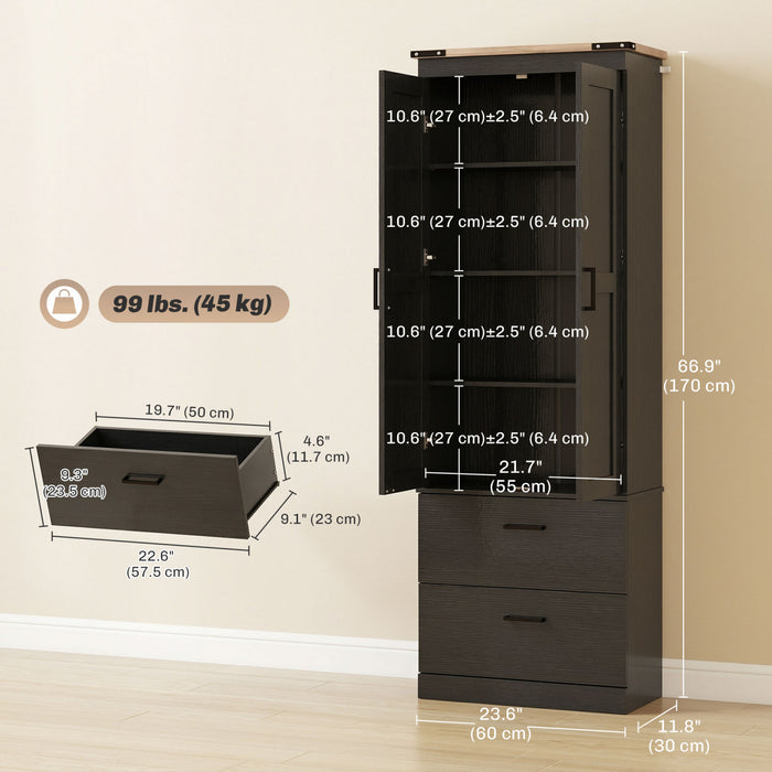 HOMCOM 67\" Tall Kitchen Pantry Cabinet with Adjustable Shelves, Black
