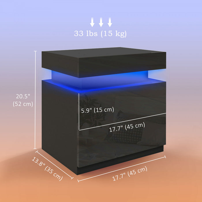 HOMCOM Nightstand, Side Table w/ LED Lights, for Bedroom