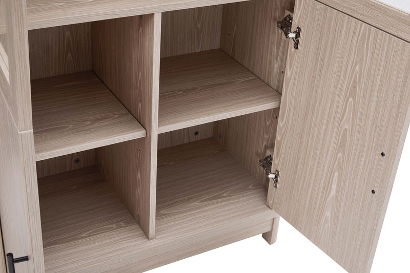 Jodie Mid-Century Modern 31\" Bookcase Cabinet in Whitewashed Oak (6-Shelf) - Set of 2