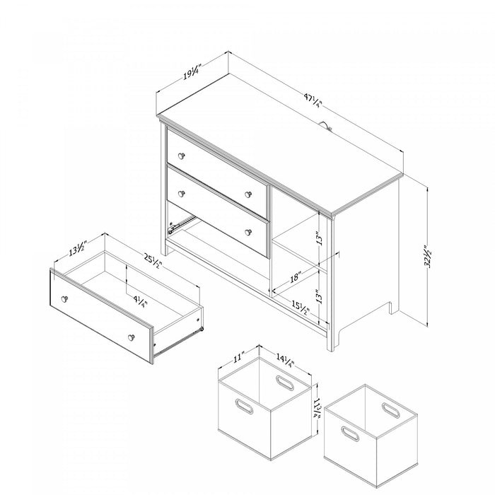 Cotton Candy 3-drawer Dresser With Storage Baskets - Pure White 