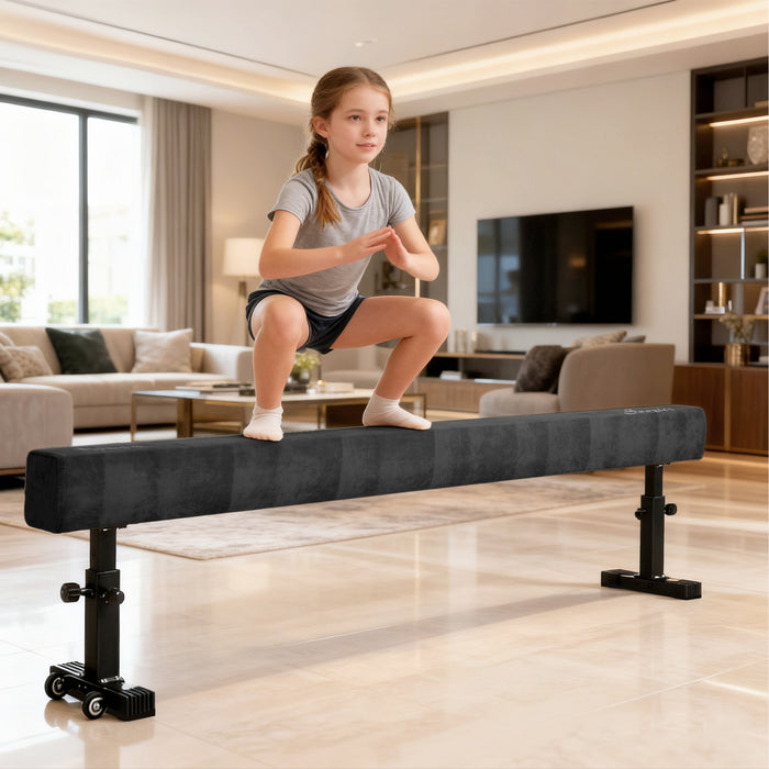 Soozier Adjustable Balance Beam Gymnastics Beam with Wheels for 6+ Years