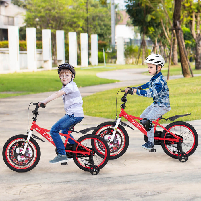 Costway 18\" Kid's Bike For 4-8 With Height-adjustable Handlebar & Saddle Handbrake Red