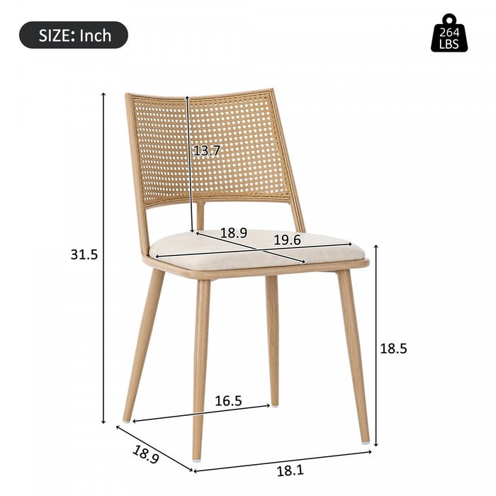 Oliver Modern Dining Chairs with PU Upholstered and PE Rattan Backrest Set of 2,Beige