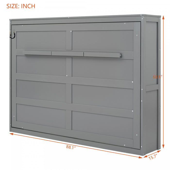 Evelyn Space-Saving Murphy Wall Bed with Foldable Cabinet Design,Queen Size,Grey Queen Bed