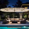 Costway 15.5 FT Extra-Large Patio Umbrella with LED Solar Lights & 12 Heavy-Duty Ribs Beige