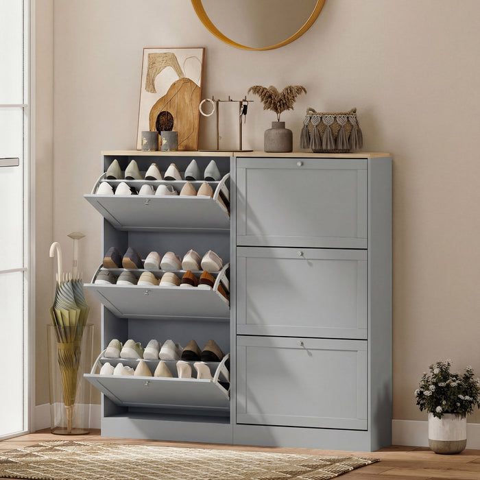 HOMCOM Modern Shoe Cabinet with 3 Flip Drawers for 12-18 Pairs of Shoes