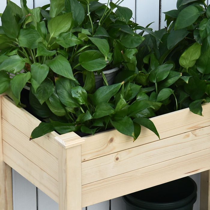 Outsunny 34''x18''x30'' Elevated Planter Box With Legs Wooden Patio Raised Garden Bed Outdoor Flower Stand Yard Natural Plant Table Raised Flower Planter W/ Inner Bag