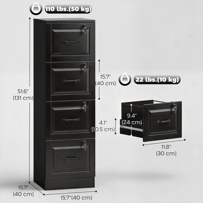 HOMCOM 4 Drawer File Cabinet with Lock, Vertical Filing Cabinet, Black