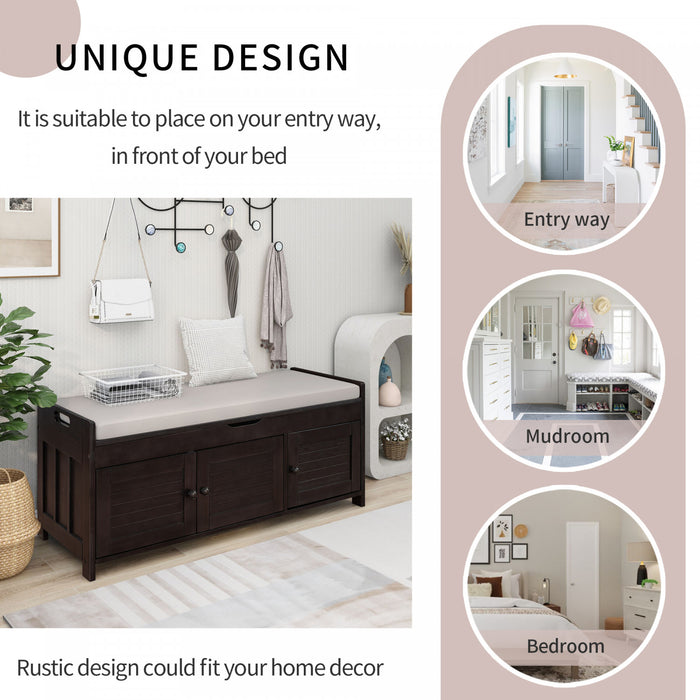 Olivia Pine Wood Storage Bench With 3-door Shoe Cabinet With Hidden Compartment - Espresso