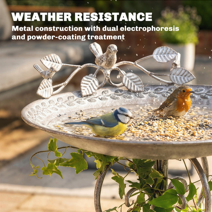 Outsunny Bird Bath with Bird Statues, Vintage Garden BirdBath, Brown