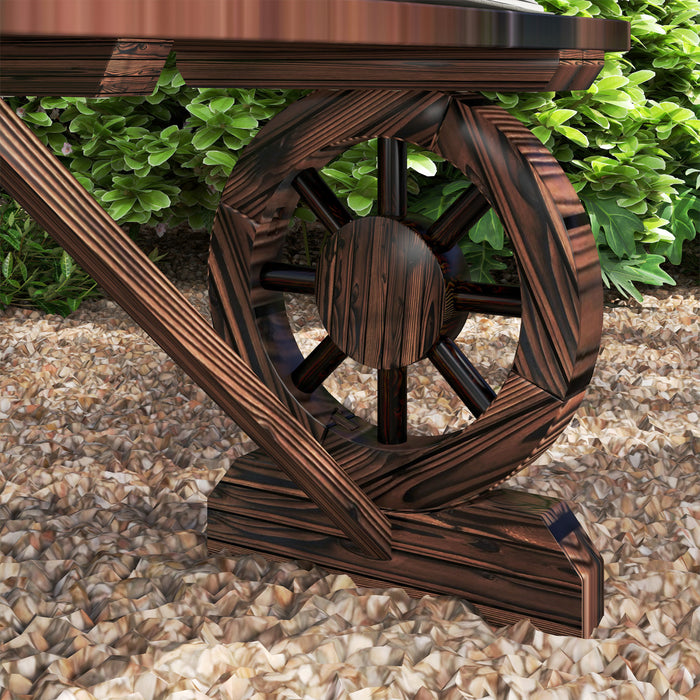 Outsunny 2-person Outdoor Bench With Wagon Wheel Legs, Wooden Garden Bench