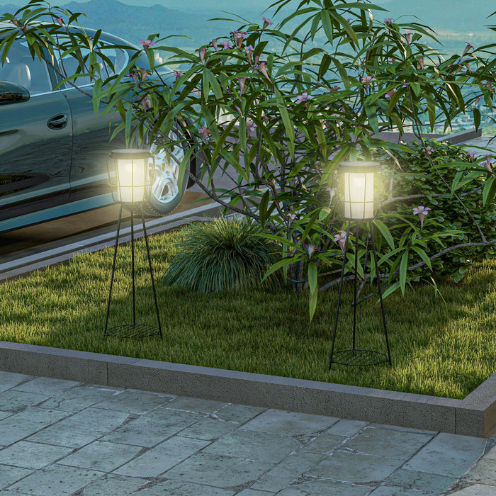 Outsunny Set Of 2 Led Garden Lights Solar Or Usb Rechargeable Lamp Set