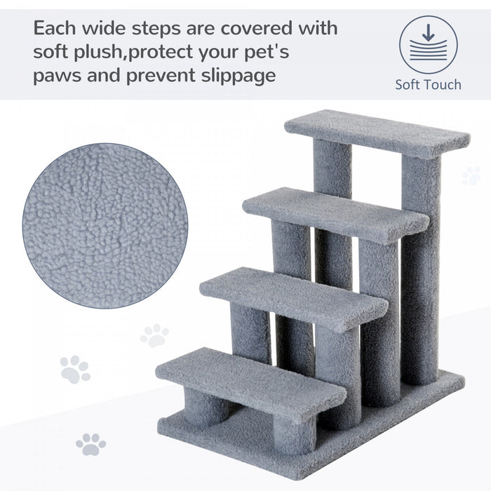 Pawhut 4-step Multi-level Carpeted Cat Scratching Post Pet Stairs, Grey