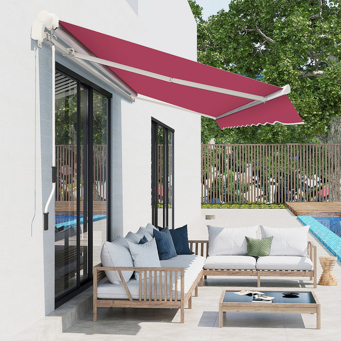 Outsunny 13' X 8' Manual Retractable Patio Awning Sun Shade Outdoor Deck Window Door Canopy Shelter Aluminum Frame Wine Red